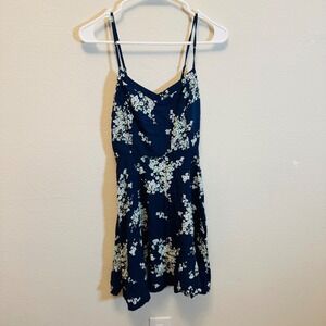 Old Navy Navy Blue Floral Spaghetti Strap Smocked Bodice Mini Dress